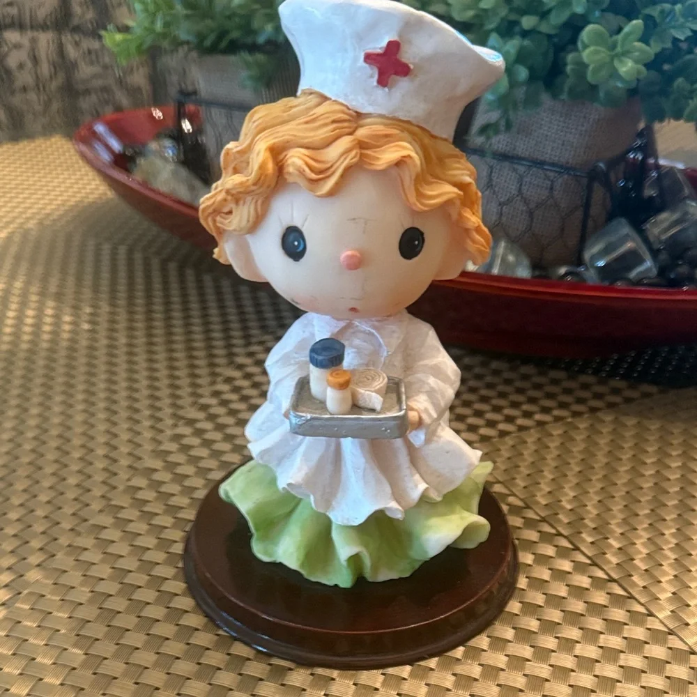 Charming Nurse Figurine with Tray - White and Green